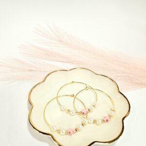 Μαρτυρικό Επιχρυσωμένο Βραχιόλι με Πέρλες & Ροζ Σταυρό – Χειροποίητο Σετ 50 τμχ