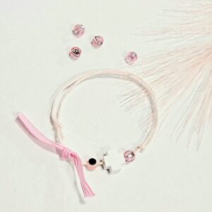 Μαρτυρικό Βραχιόλι Ροζ Ματάκι & Λευκός Σταυρός – Χειροποίητο Σετ 50 τμχ