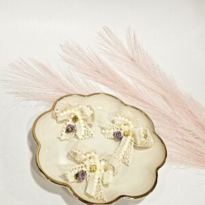 Μαρτυρικό Πέτου Εκρού Φιόγκος Μοβ Τριαντάφυλλο – Χειροποίητο Σετ 50 τμχ