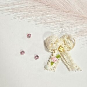 Μαρτυρικό Πέτου Εκρού Φιόγκος Ροζ Τριαντάφυλλο – Χειροποίητο Σετ 50 τμχ