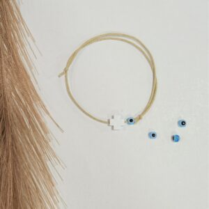 Μαρτυρικό Βραχιόλι Μπλε Ματάκι & Λευκός Σταυρός – Χειροποίητο Σετ 50 τμχ