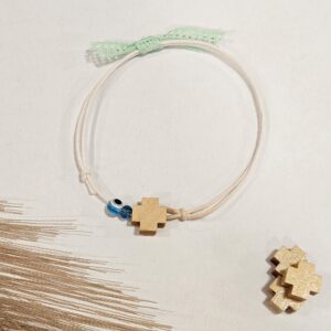 Μαρτυρικό Βραχιόλι Ματάκι & Ξύλινος Σταυρός – Χειροποίητο Σετ 50 τμχ