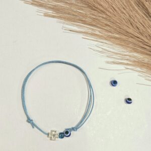 Μαρτυρικό Βραχιόλι Γαλάζιο με Ματάκι & Ασημένιο Σταυρό – Χειροποίητο Σετ 50 τμχ