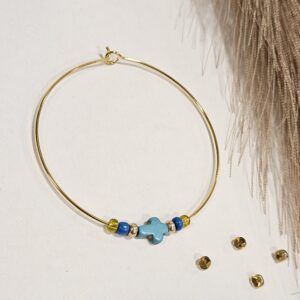 Μαρτυρικό Επιχρυσωμένο Βραχιόλι με Τιρκουάζ Σταυρό & Χάντρες – Χειροποίητο Σετ 50 τμχ