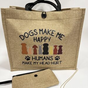 Dogs Make me Happy, Τσάντα από Λινάτσα με κουμπί