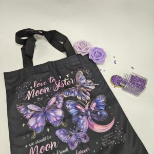 Tote bag Μαύρη με Tύπωμα Πεταλούδες, Υφασμάτινη