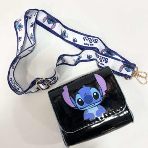 Πορτοφόλι Λουστρίνι Μαύρο με Stitch και Ρυθμιζόμενο Λουρί
